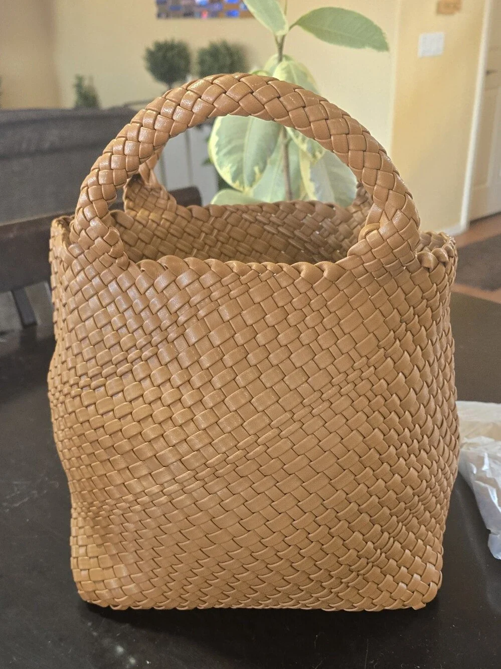 Woven Tote with Removable Wristlet - Tan